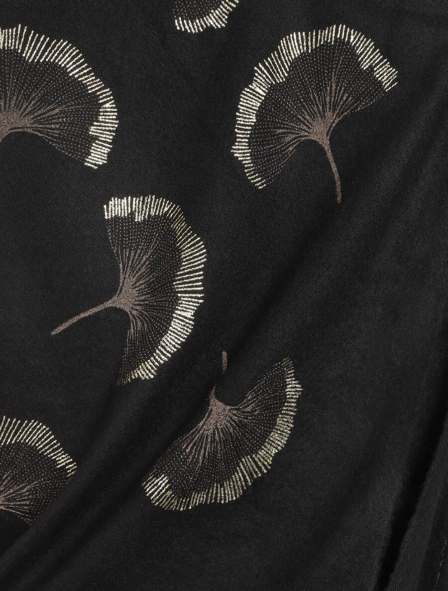 Echarpe à imprimé ginkgos irisés - Noir - 3