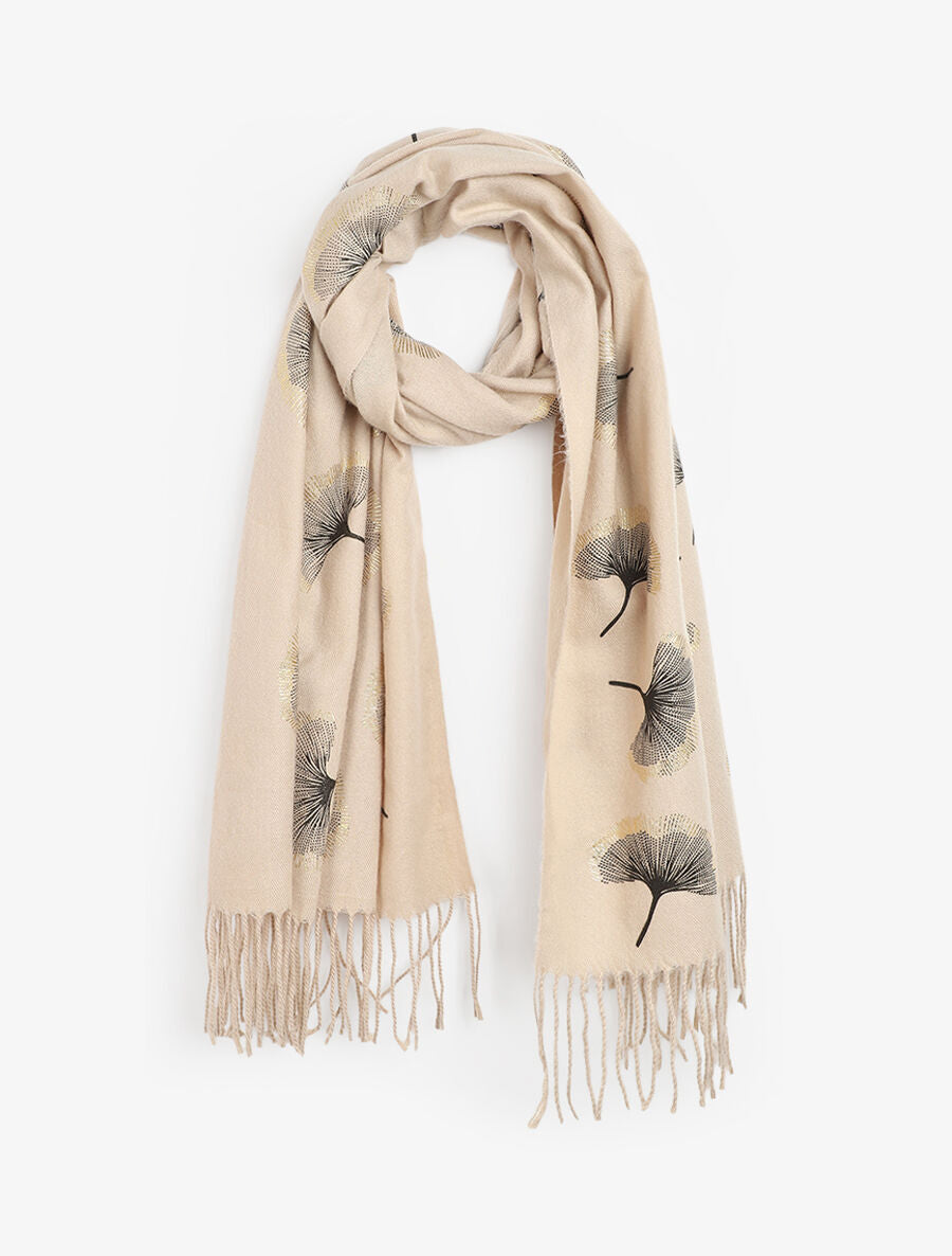Echarpe à imprimé ginkgos irisés - Beige - 1