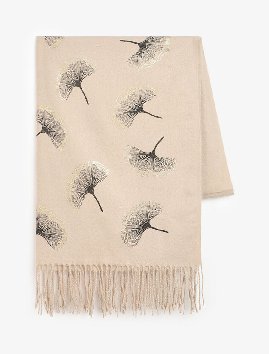 Echarpe à imprimé ginkgos irisés - Beige - 2