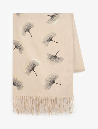 Echarpe à imprimé ginkgos irisés - Beige - 2