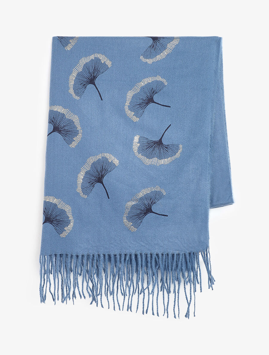 Echarpe à imprimé ginkgos irisés - Bleu - 2