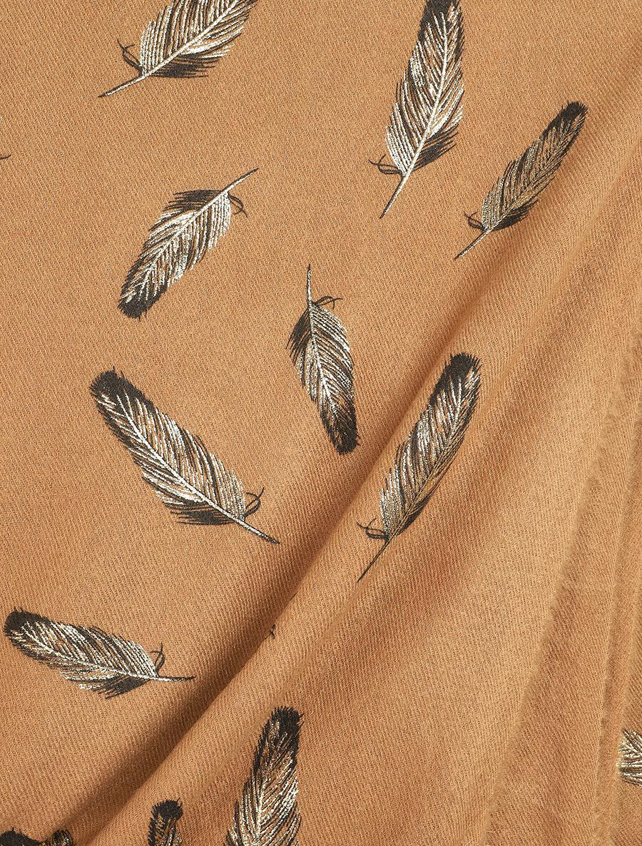 Echarpe à imprimé feuilles irisées - Camel - 3