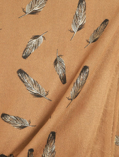 Echarpe à imprimé feuilles irisées - Camel - 3