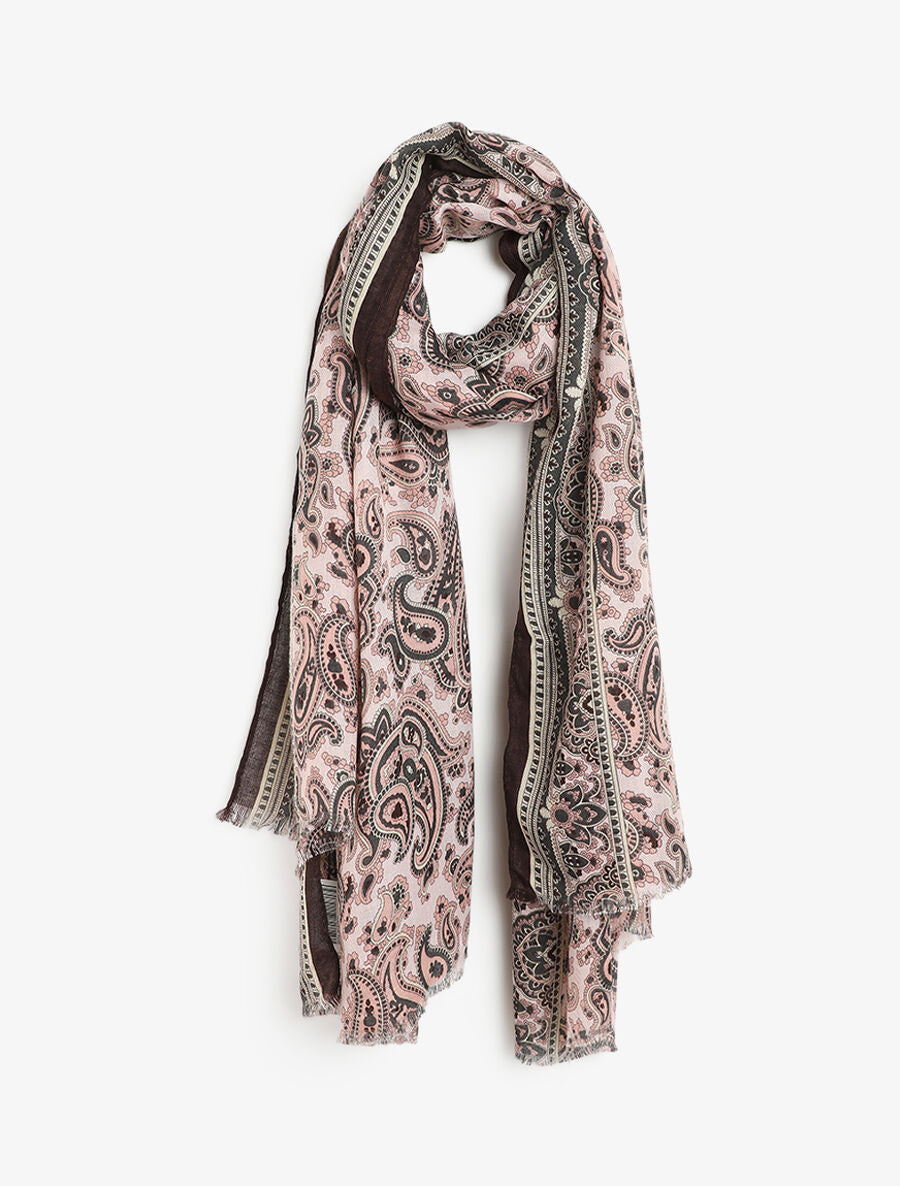 Foulard effiloché à imprimé cachemire - Rose - 1