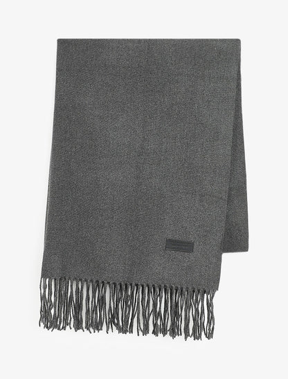 Echarpe en laine mélangée à bords frangés - Gris foncé - 2