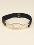 Ceinture élastiquée à boucle carrée ornée de perles et strass - Noir/dorée - 1