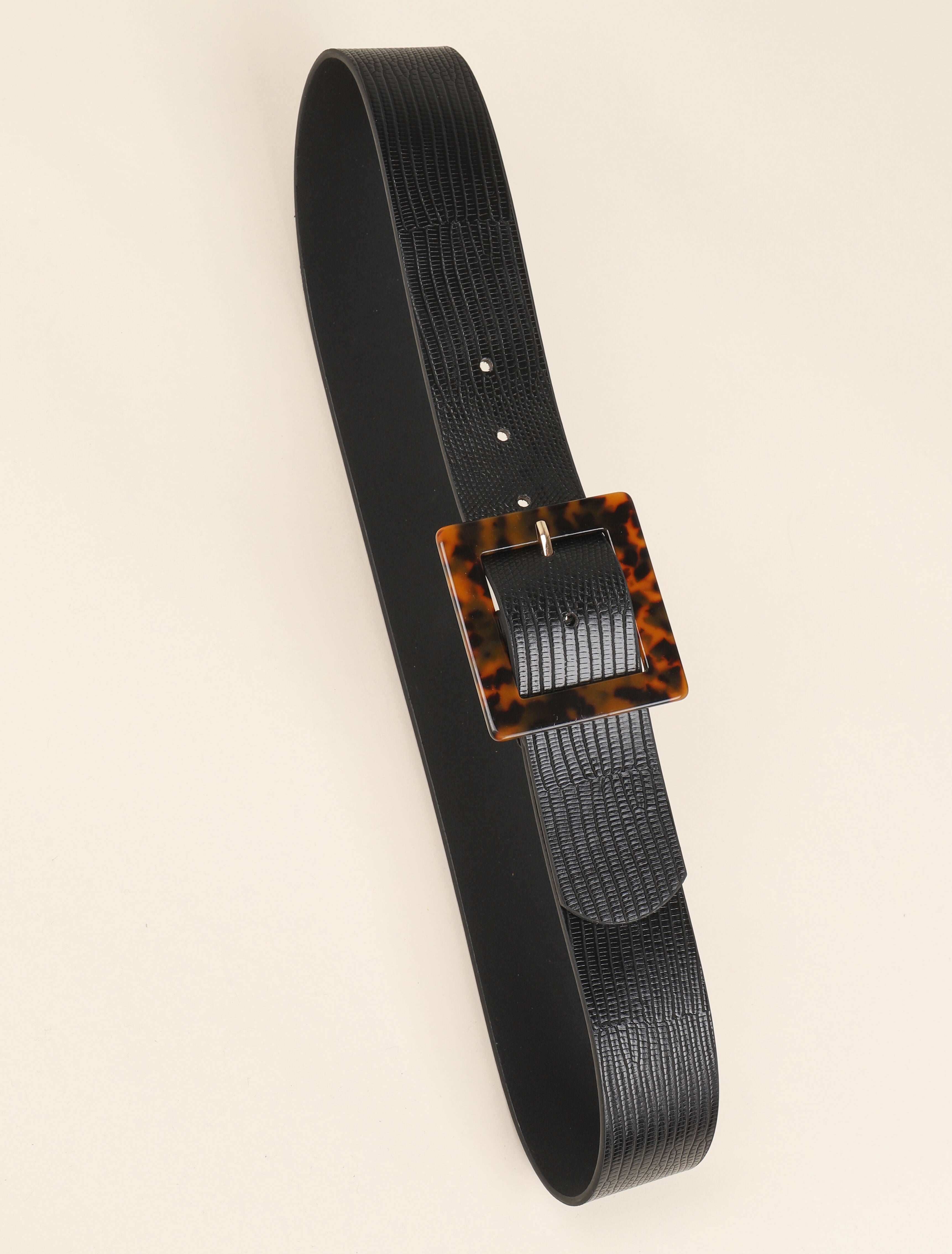 Ceinture effet python à boucle style écaille - Noir - 2
