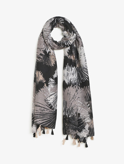Foulard à pompons imprimé abstrait - Noir - 1