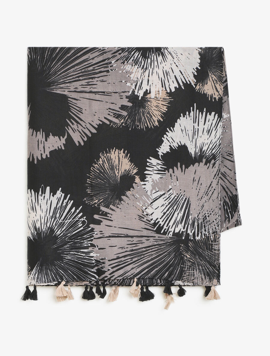 Foulard à pompons imprimé abstrait - Noir - 2