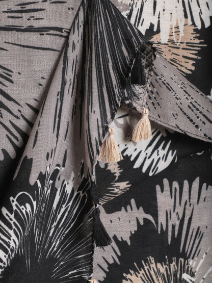 Foulard à pompons imprimé abstrait - Noir - 3