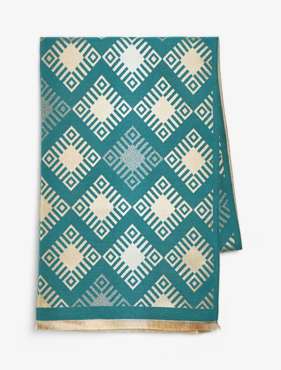 Echarpe motifs géométriques - Bleu canard - 2