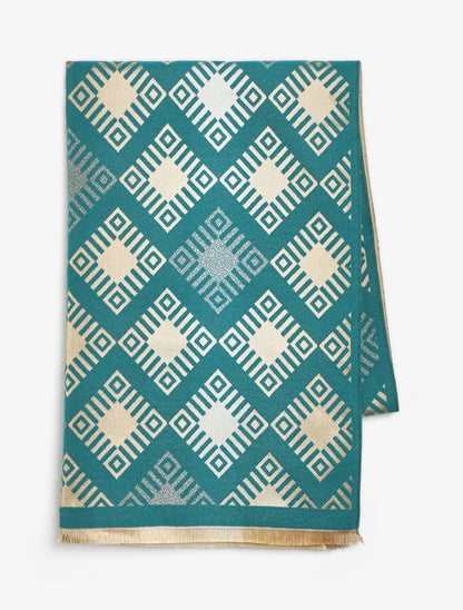 Echarpe motifs géométriques - Bleu canard - 2