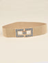 Ceinture stretch à boucles rectangulaires à strass - Beige - 1