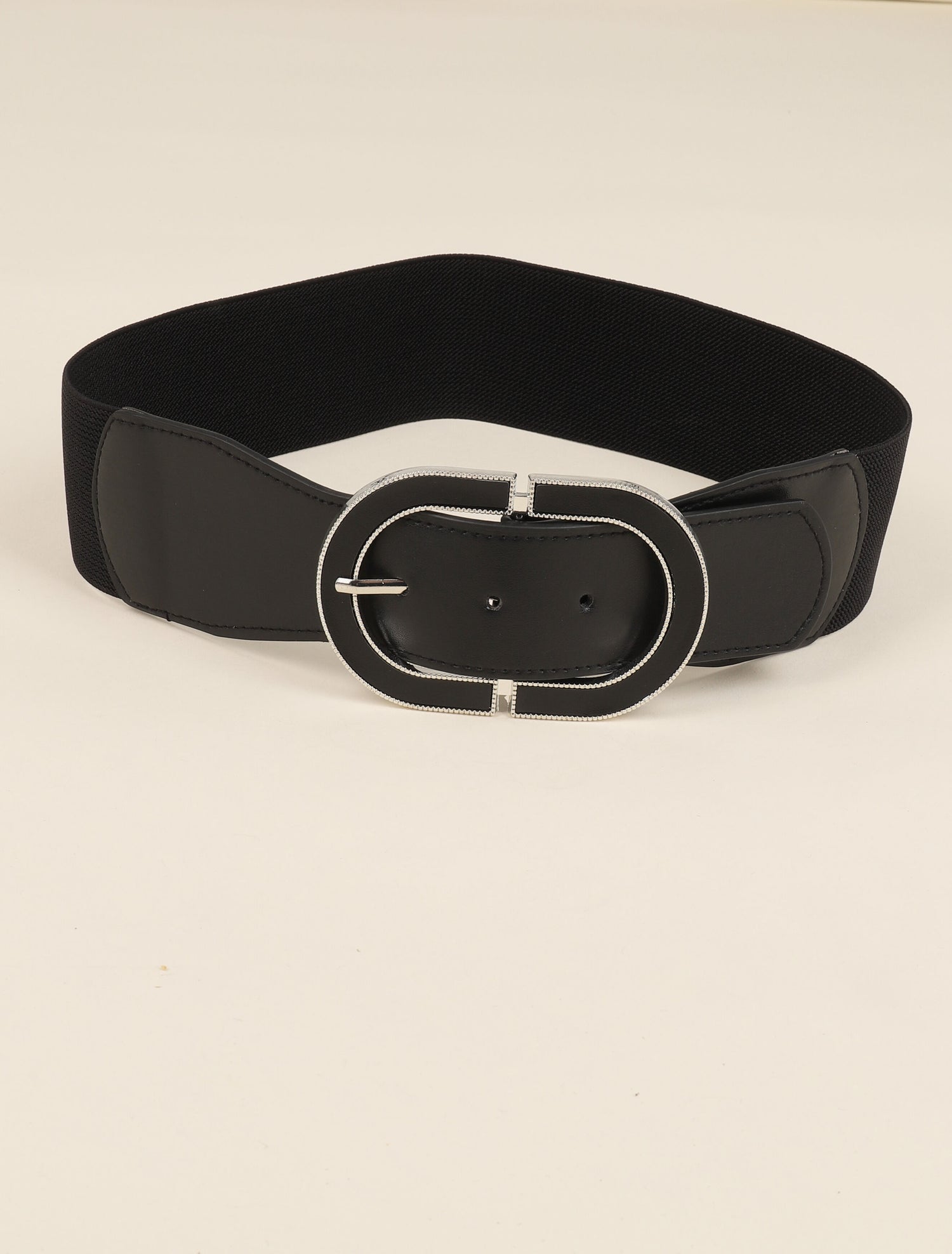 Ceinture à boucle ovale en simili - Noir - 1