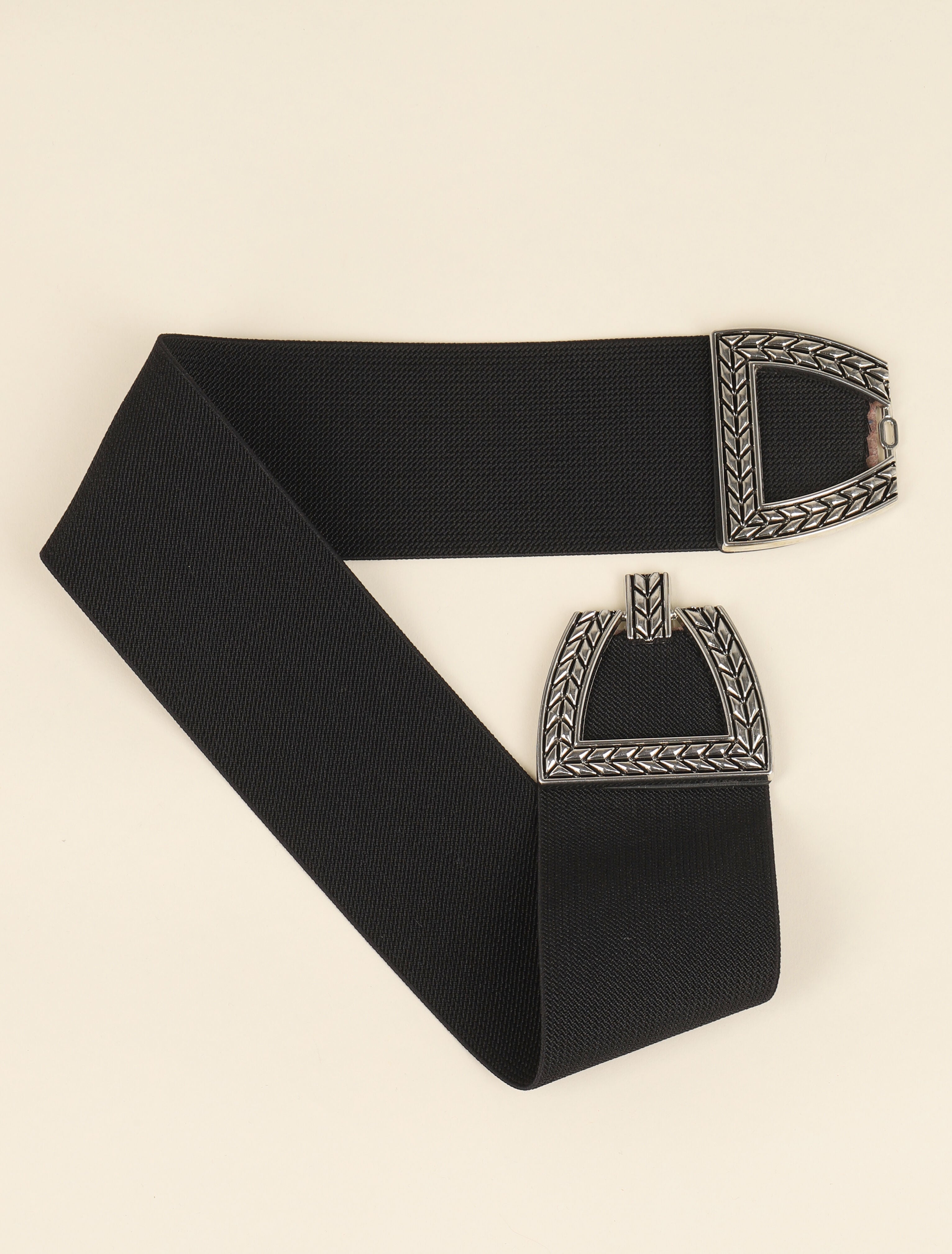 Ceinture élastiquée à boucles style noeud métallique - Noir/argentée - 1