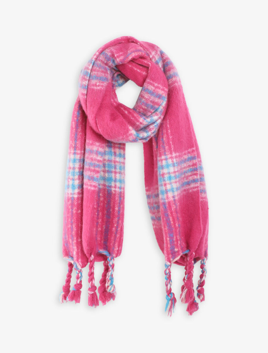 Echarpe à carreaux et franges fantaisies - Fuchsia - 4