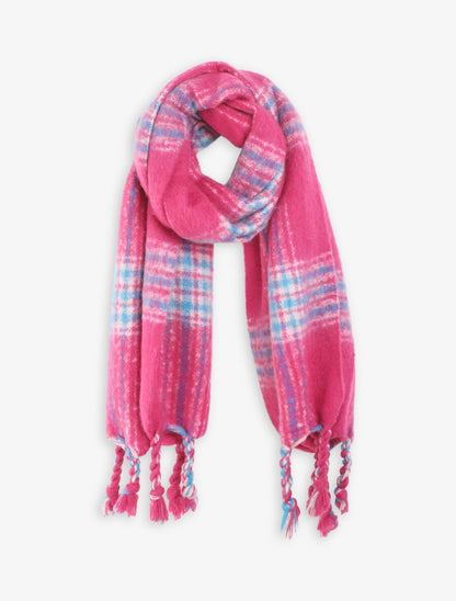 Echarpe à carreaux et franges fantaisies - Fuchsia - 4