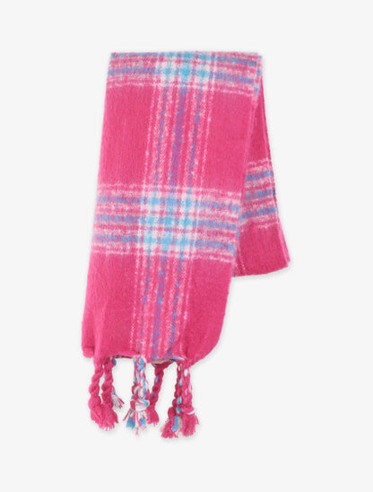 Echarpe à carreaux et franges fantaisies - Fuchsia - 2