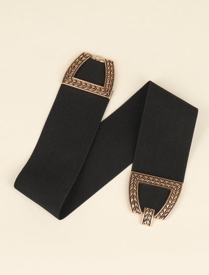 Ceinture élastiquée à boucles style noeud métallique - Noir/dorée - 1