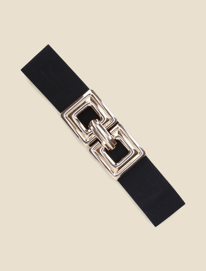 Ceinture élastiquée boucle métallique - Noir/or - 2
