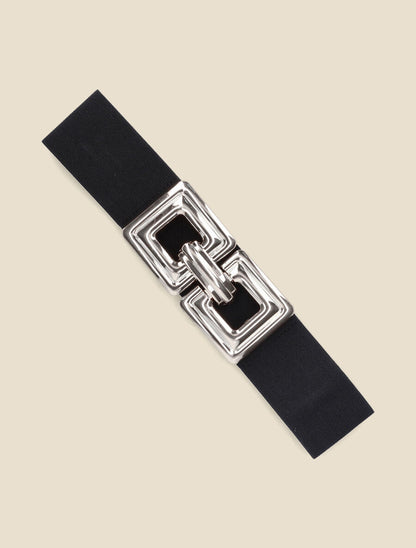 Ceinture élastiquée boucle métallique - Noir/argent - 1