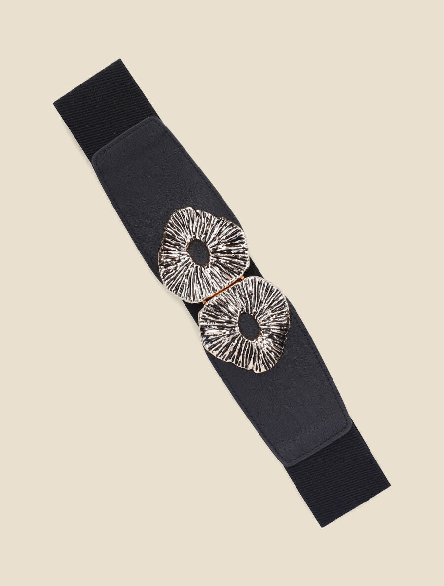 Ceinture élastiquée double boucles fantaisies - Noir/or - 1