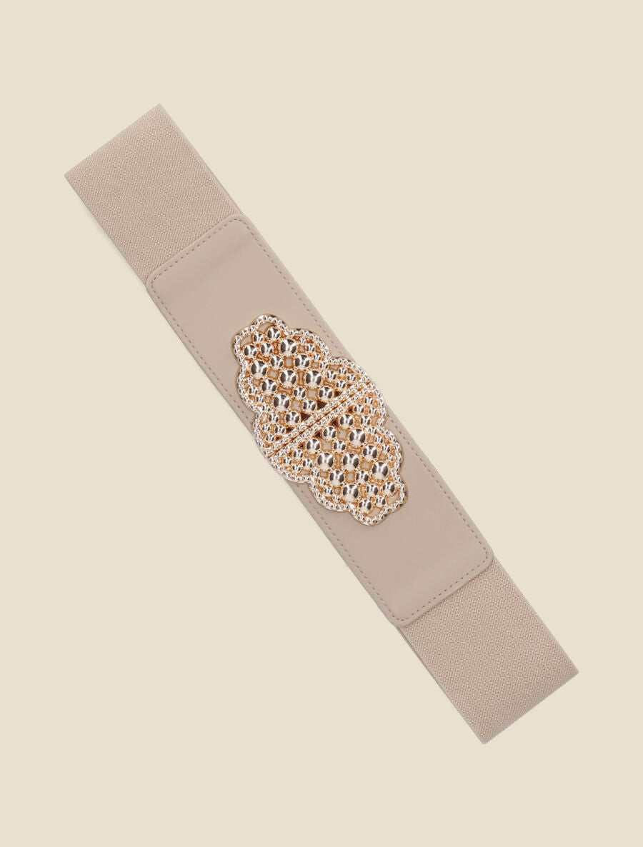 Ceinture élastiquée boucle graphique - Beige - 1