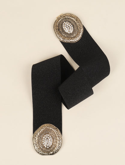 Ceinture irisée à boucle métallique à strass - Noir/dorée - 1
