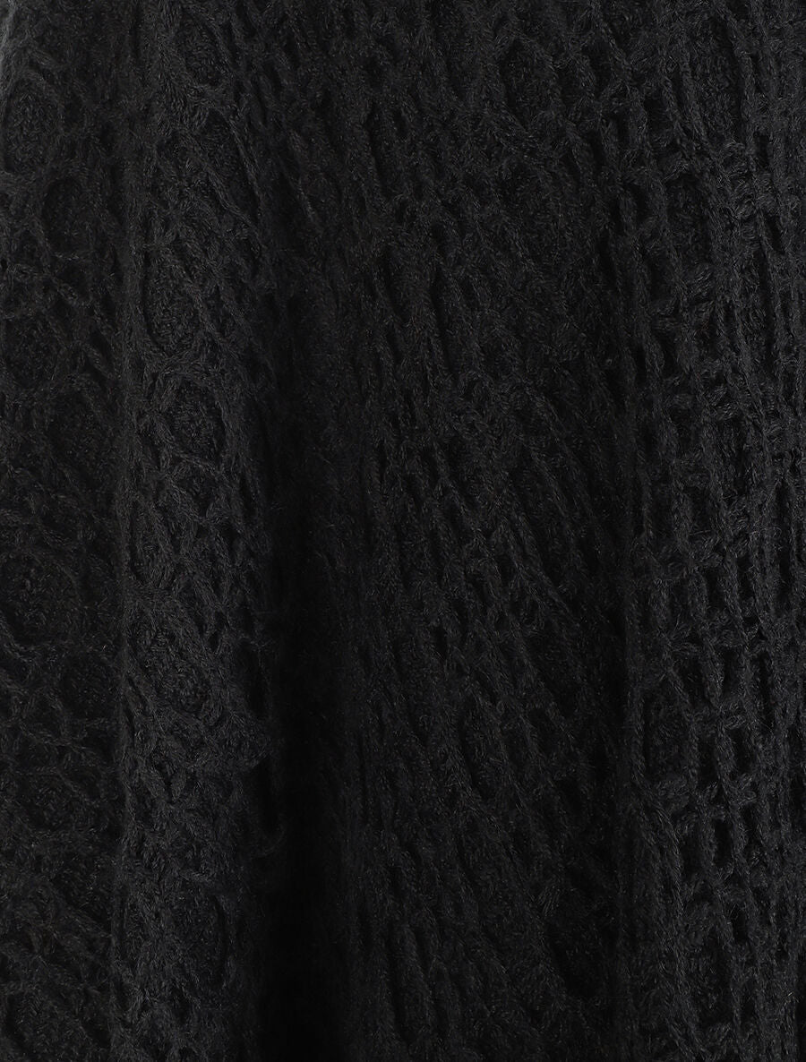 Châle en maille fantaisie à franges - Noir - 3