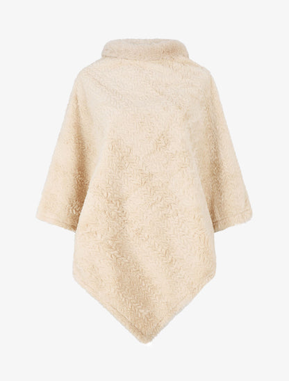 Poncho uni à motif zigzag - Beige - 4