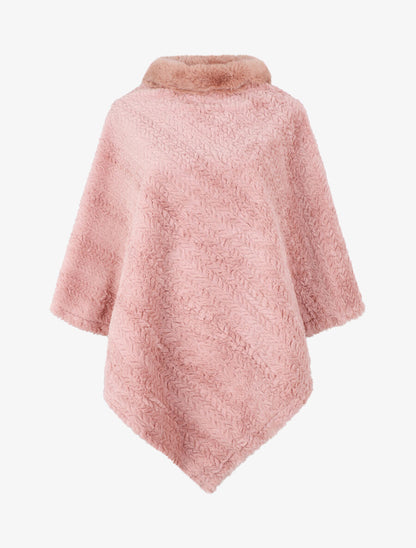 Poncho uni à motif zigzag - Vieux rose - 4