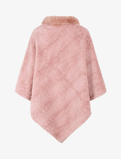 Poncho uni à motif zigzag - Vieux rose - 2