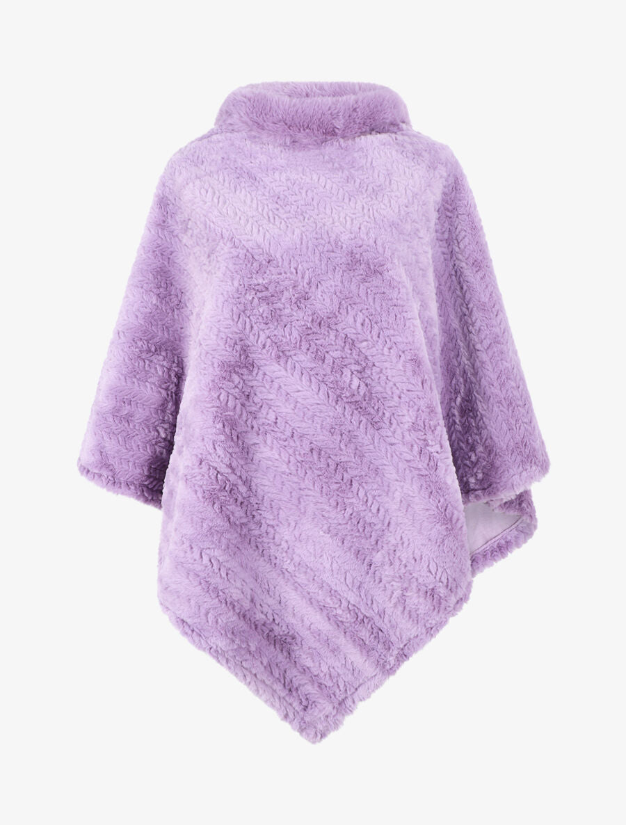 Poncho uni à motif zigzag - Lilas - 4