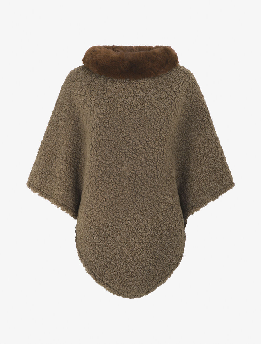 Poncho uni à texture effet mouton - Café - 4