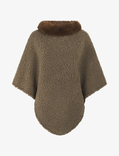 Poncho uni à texture effet mouton - Café - 4