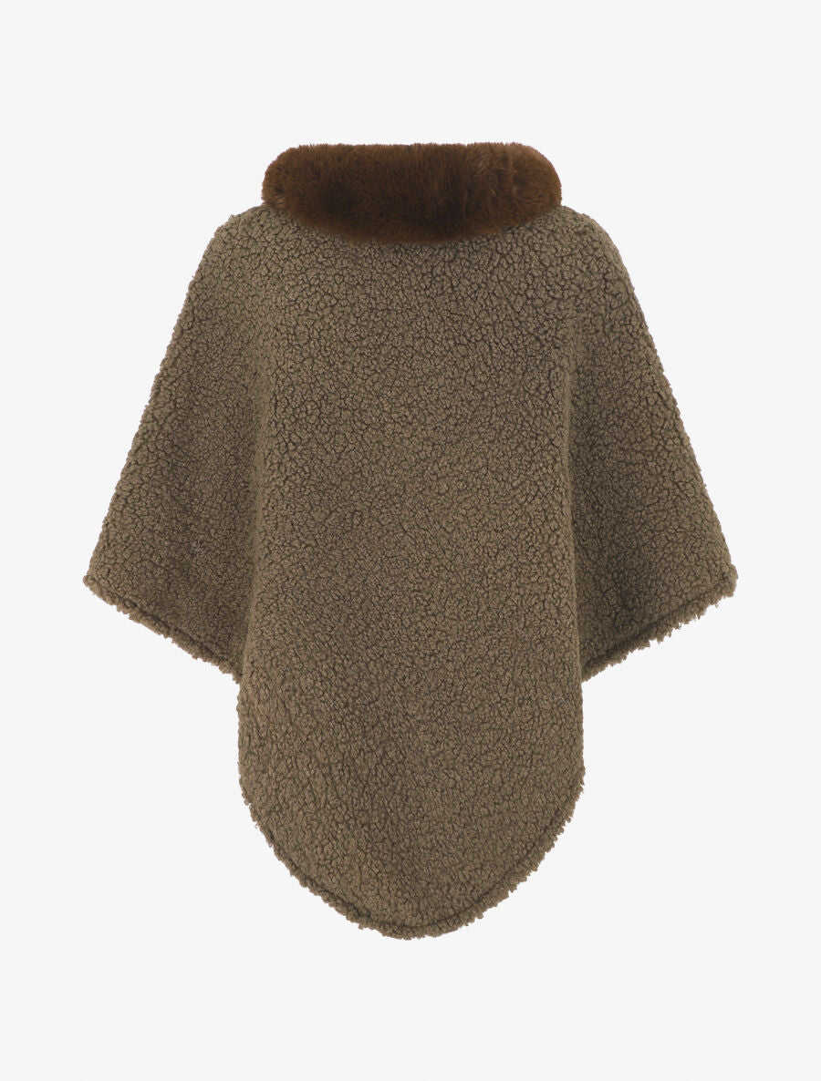 Poncho uni à texture effet mouton - Café - 2