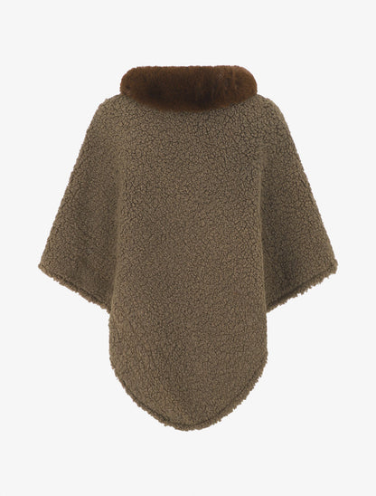 Poncho uni à texture effet mouton - Café - 2