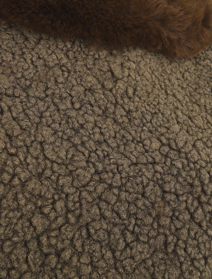 Poncho uni à texture effet mouton - Café - 3