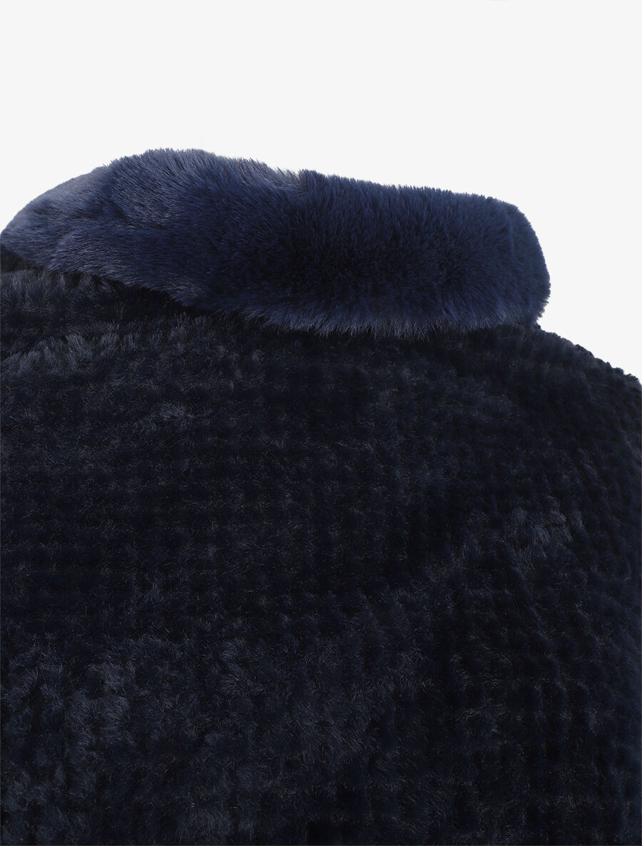 Poncho uni à motif quadrillé - Marine - 3