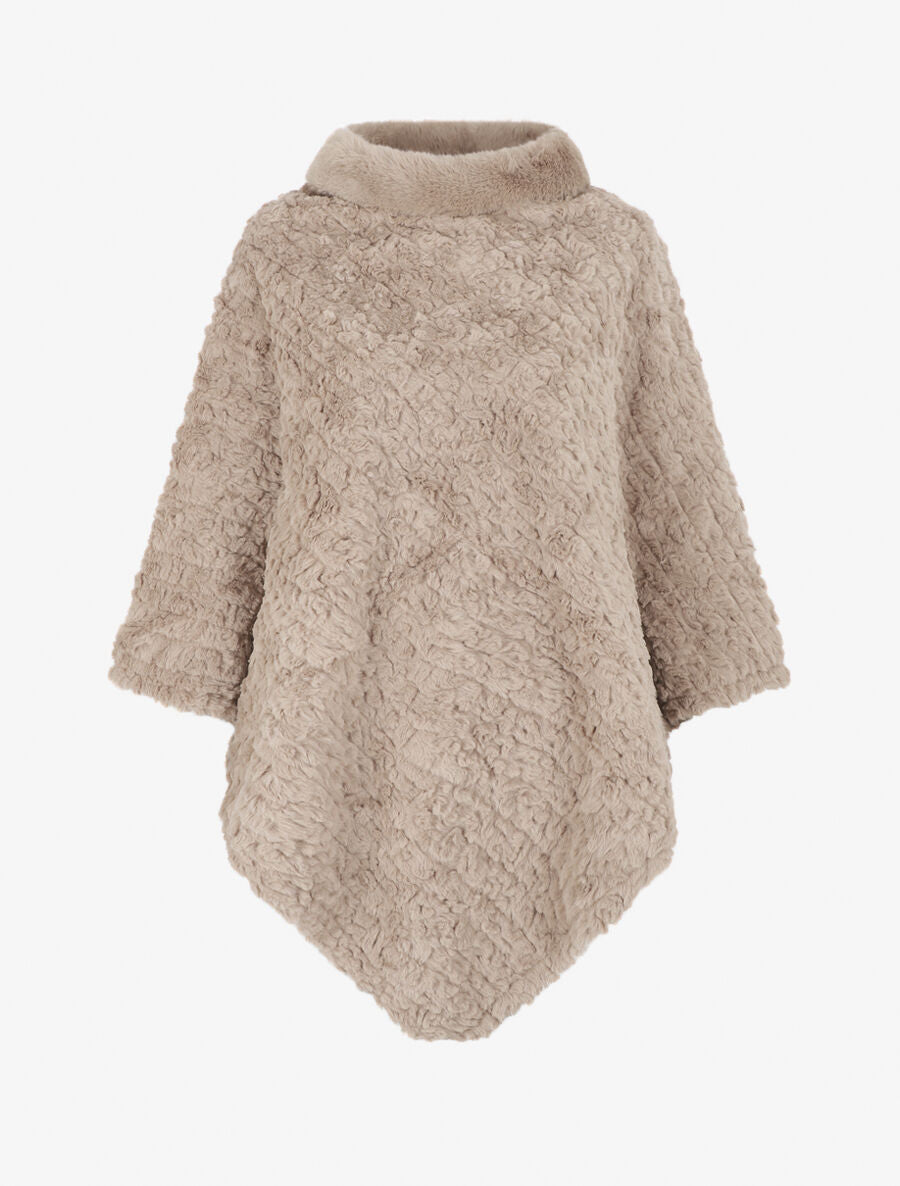 Poncho uni effet angora - Taupe - 1