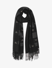 Echarpe à carreaux et motif coeur - Noir - 1