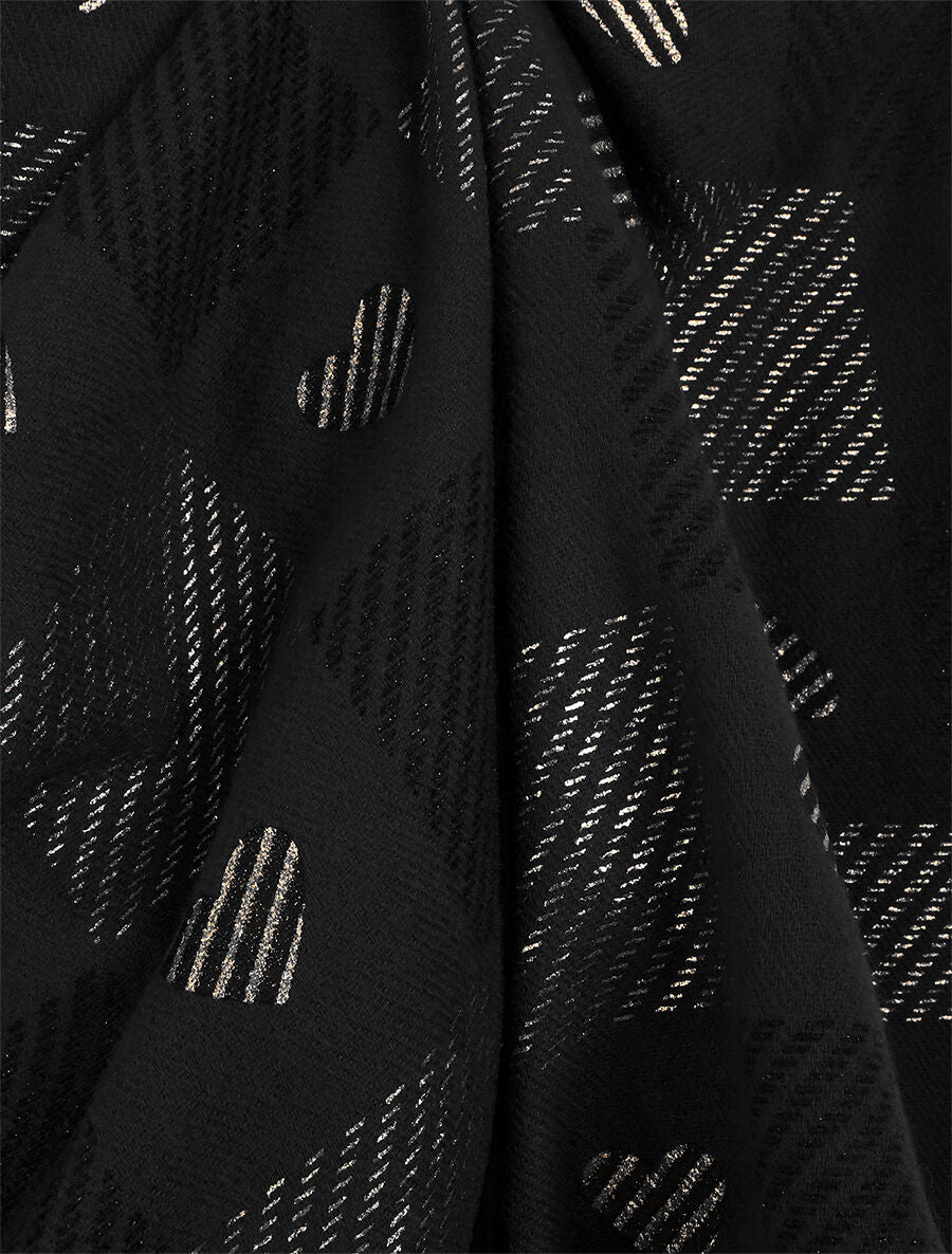 Echarpe à carreaux et motif coeur - Noir - 3