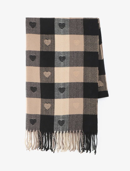 Echarpe à carreaux et coeur - Beige - 2