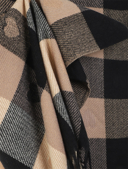 Echarpe à carreaux et coeur - Beige - 3