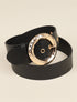 Ceinture en simili à boucle ronde martelée - Noir/dorée - 2