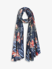 Foulard à imprimé feuilles irisées - Bleu marine - 1