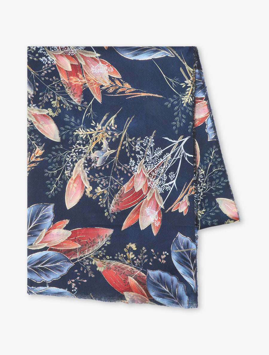 Foulard à imprimé feuilles irisées - Bleu marine - 2