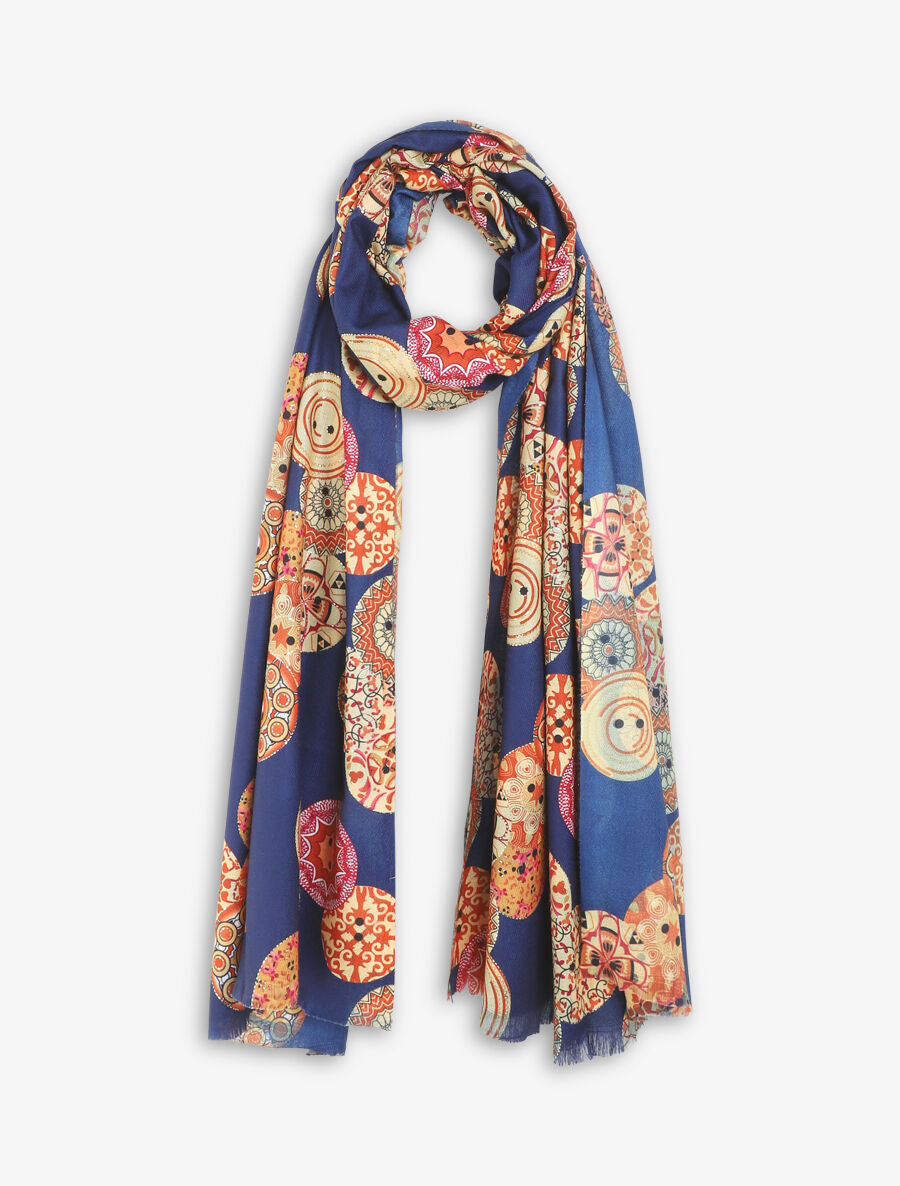 Foulard à imprimé rosaces irisées - Marine - 1