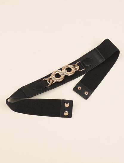 Ceinture élastiquée à détail chaîne stylisée - Noir/dorée - 2
