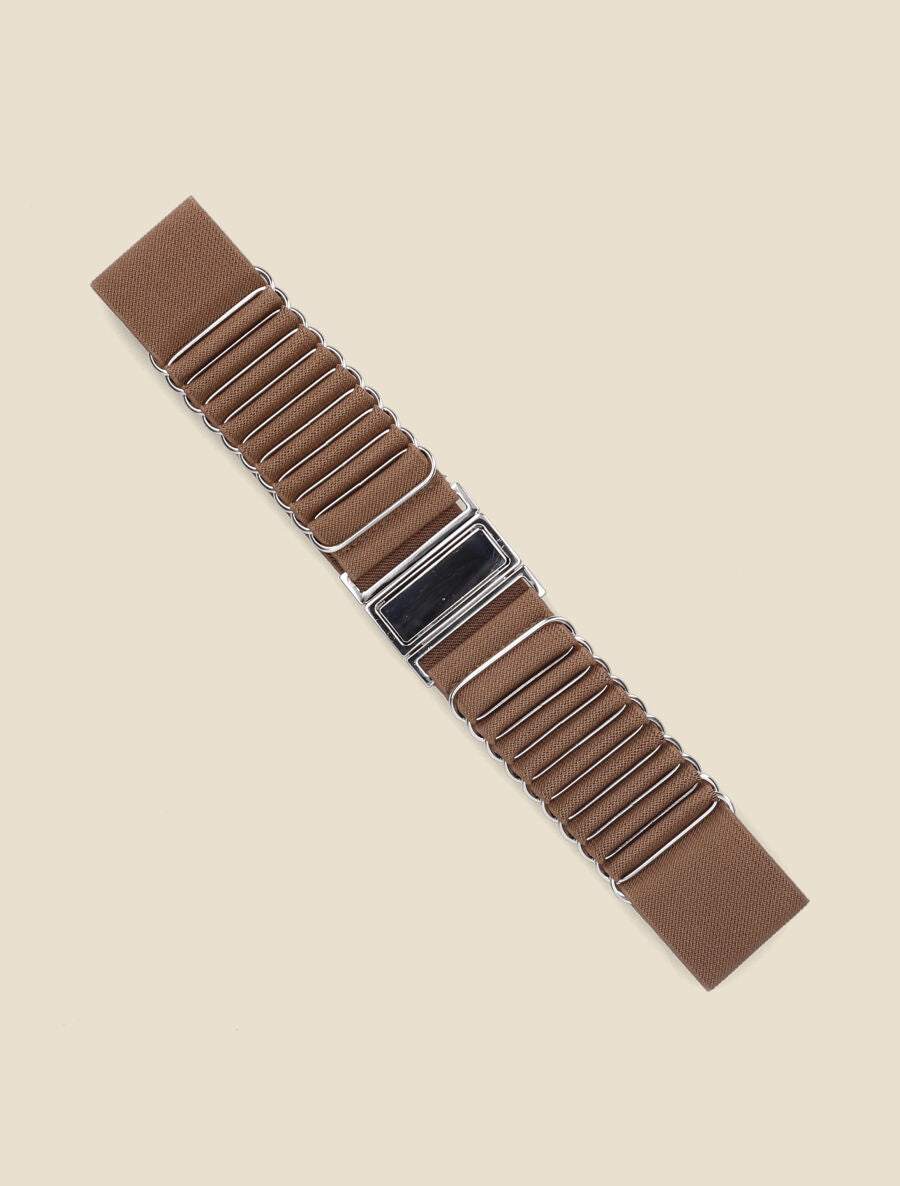 Ceinture élastiquée style acordéon - Marron - 2